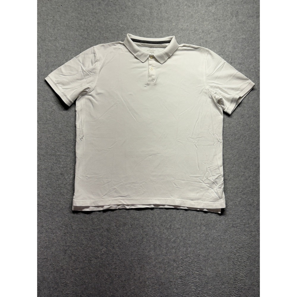 George Mens White Short Sleeve Pique Polo Shirt Size L 42-44 Cotton Blend